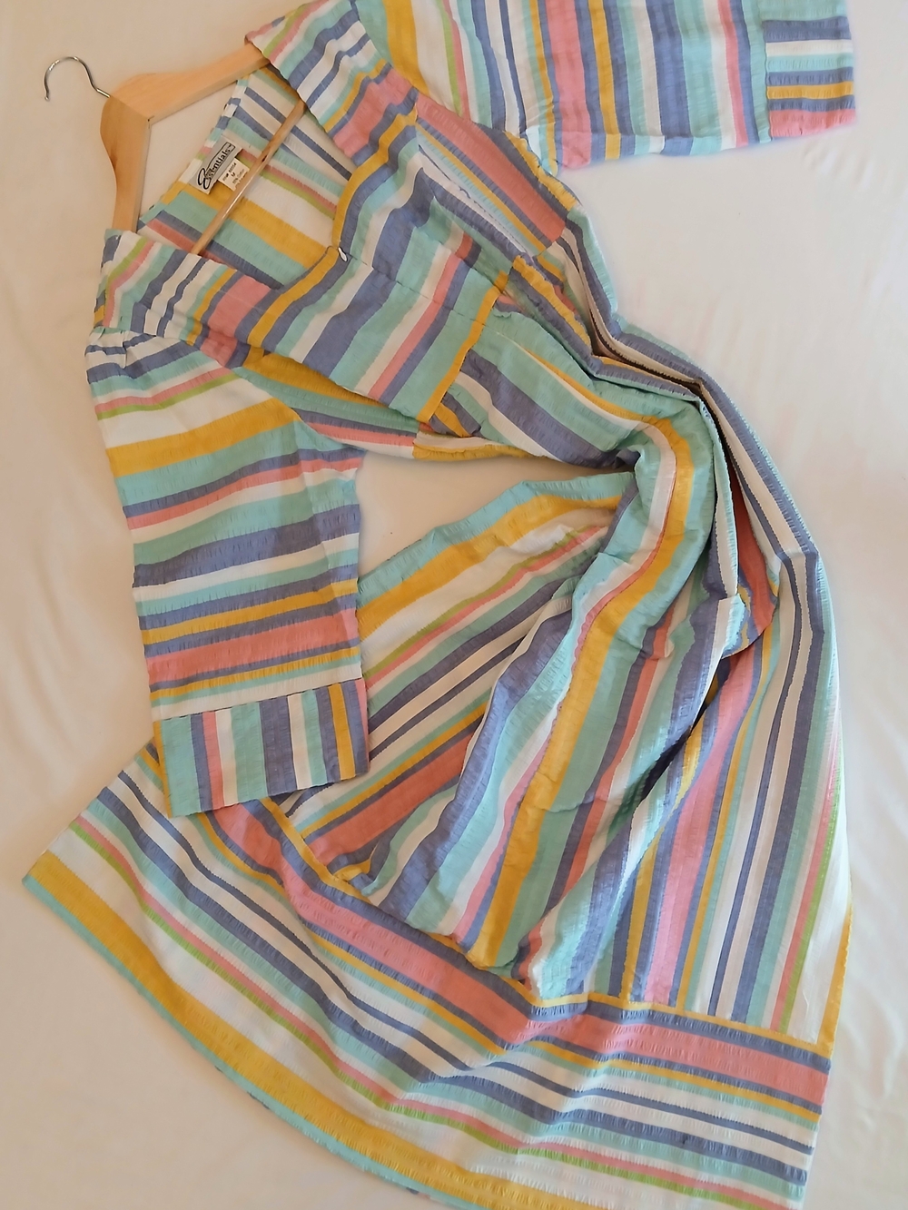 Vintage 80s 90s Easy Essentials Pastel Rainbow Stripe Midi Dress Medium NWOT